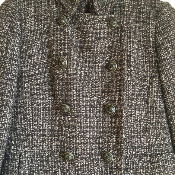 7 For All Mankind Long Tweed Wool Blend Double Breasted High Collar Coat - Picture 3 of 16